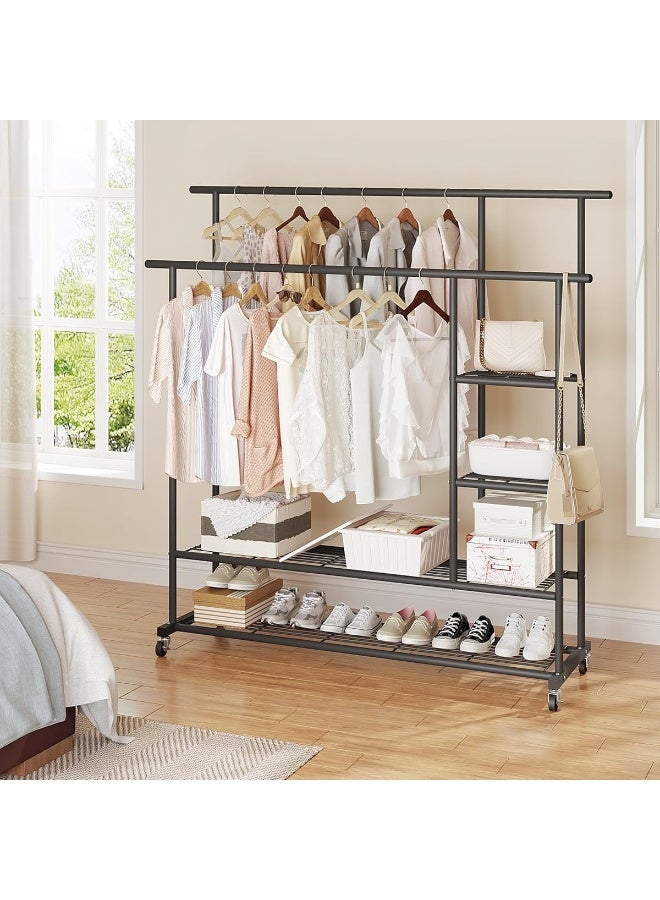 DubaiGallery Stylish Garment Rack with Storage Shelves, Strong Metal Clothes Rail with Wheels, Multi-Level Wardrobe Organizer for Home, Boutique, Retail Display - Image 5